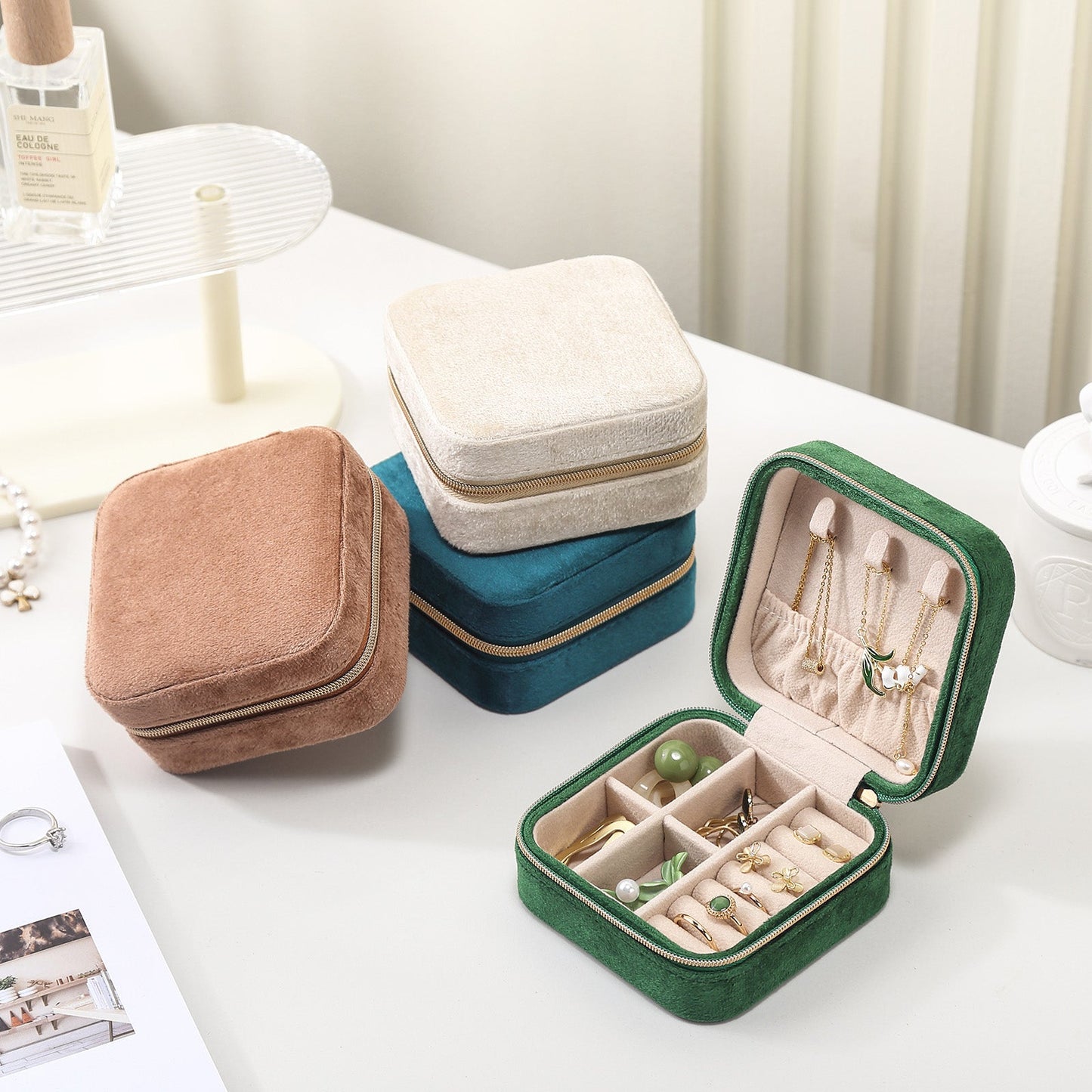 Velvet Travel Jewelry Box Organizer