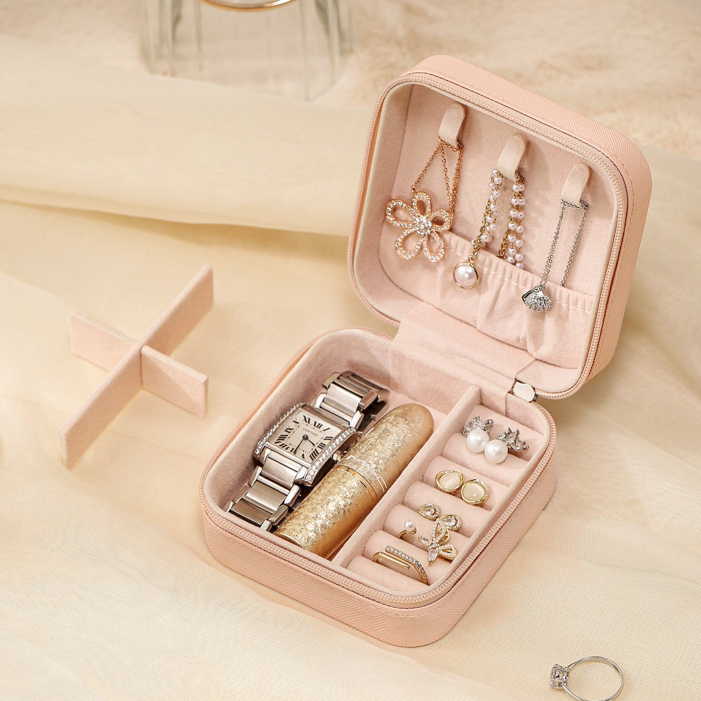 Travel Faux Leather Jewelry Box with Zip