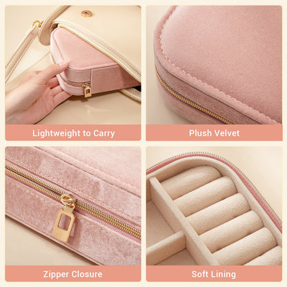 Travel Zippered Plush Velvet Jewelry Box Earring Case
