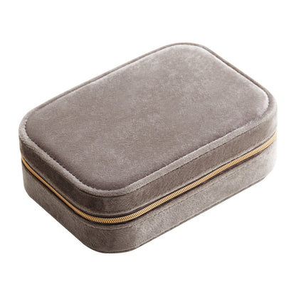 Travel Zippered Plush Velvet Jewelry Box Earring Case