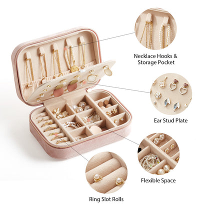 Travel Zippered Plush Velvet Jewelry Box Earring Case