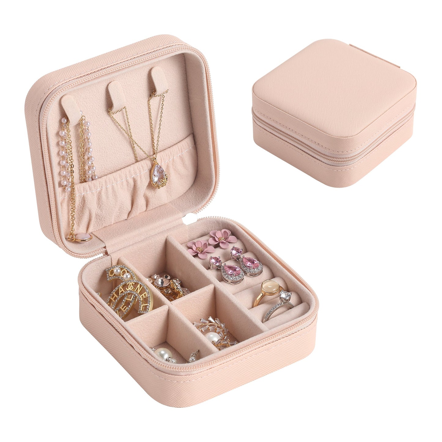Travel Faux Leather Jewelry Box with Zip