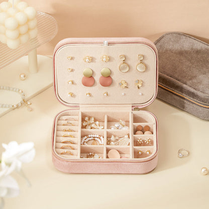 Travel Zippered Plush Velvet Jewelry Box Earring Case