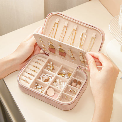 Travel Zippered Plush Velvet Jewelry Box Earring Case