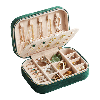 Travel Zippered Plush Velvet Jewelry Box Earring Case
