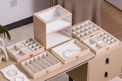 Jewelry Box for Women with Glass Lid-2 Drawers