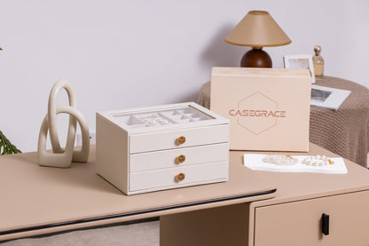 Jewelry Box for Women with Glass Lid-2 Drawers